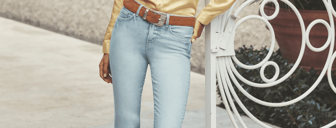 Model wearing L’Agence Margot high-rise skinny jeans – signature designer denim at Steven Dann