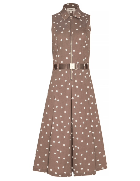 L'Agence - PRE-ORDER-L'AGENCE Kylo Poplin Belted Shirt Dress in Cardamom Ecru Polka Dot - Buy Online
