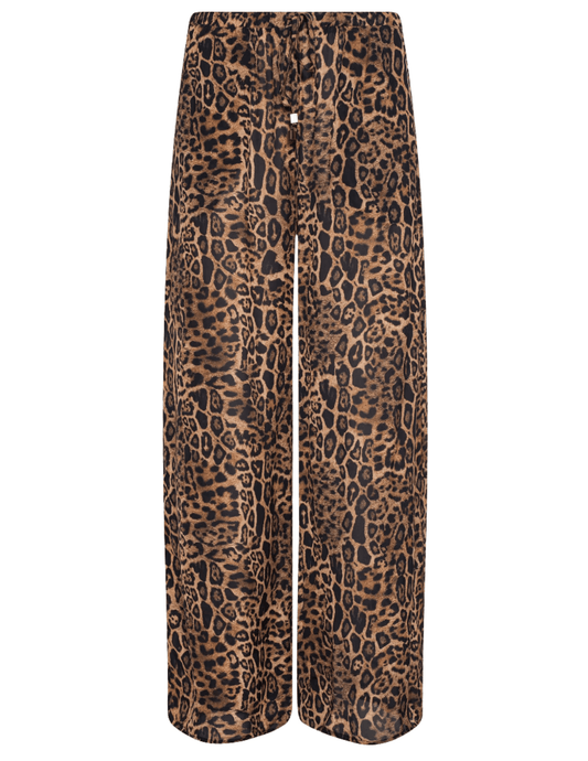 PRE-ORDER-L'Agence Geraldine Cover-Up Beach Pant in Brown Multi Patch Leopard