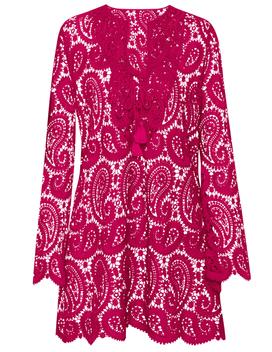 L'Agence - L'Agence Ansley Crochet Long Sleeve Cover-Up Mini Dress - Buy Online