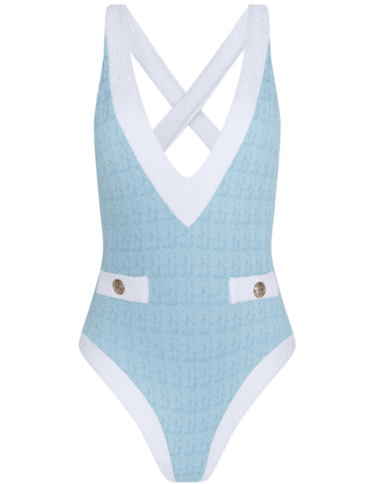 PRE-ORDER-L'AGENCE Lisa Plunge One Piece Swimsuit in Powder Blue