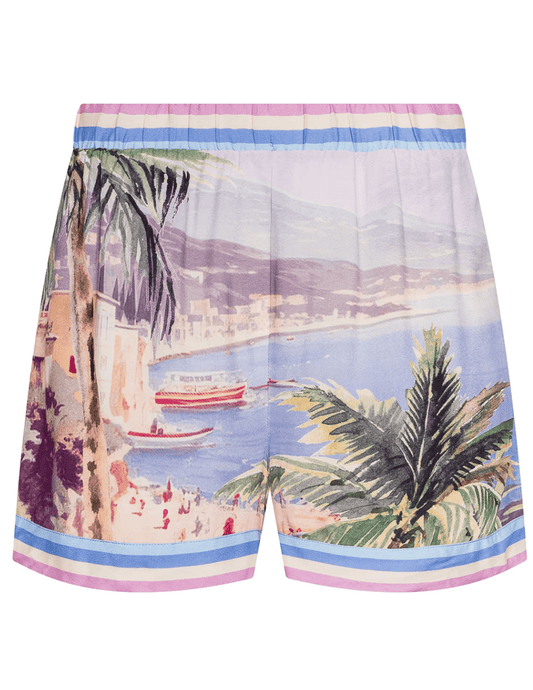 L'Agence - PRE-ORDER-L'AGENCE Enyo Cover-Up Short in Light Pink Multi Postcard Print - Buy Online