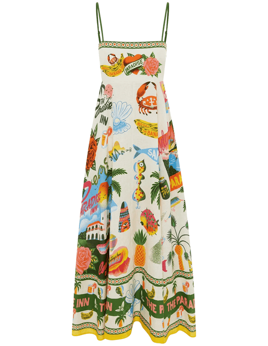St. Barths La Robe Mina Printed Midi Dress in Tropical Paradise Multi-SALE