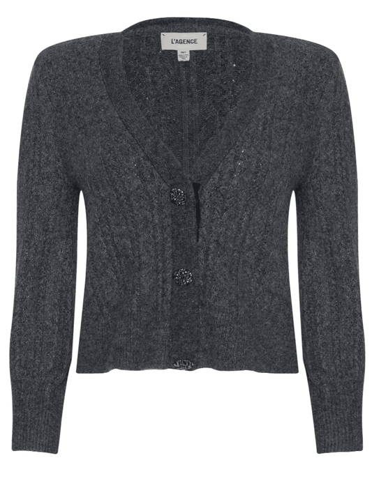 L'AGENCE Talullah Shoulder Pad Cardigan in Charcoal-SALE