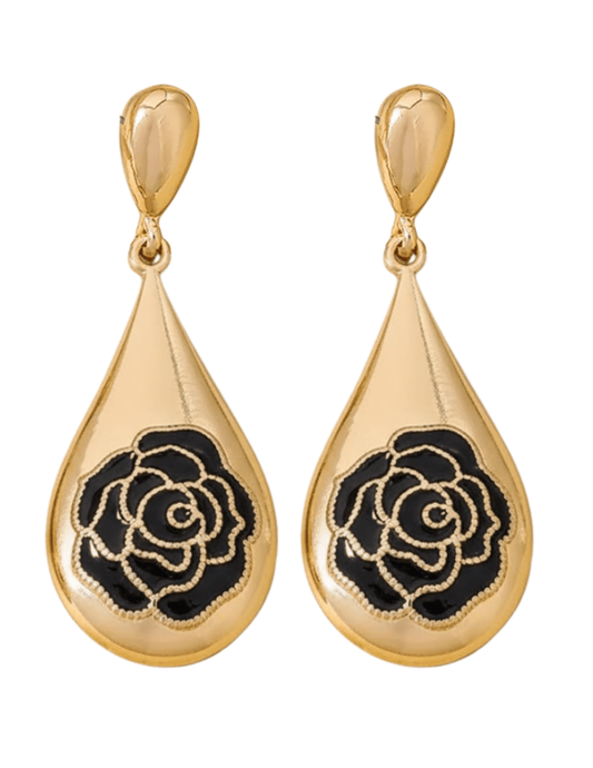 Fleur de Camélia Rosalind Dangle Earrings in Gold and Black