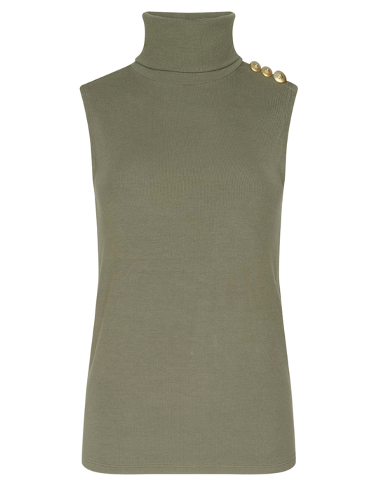 PRE-ORDER-L'AGENCE Ceci Sleeveless Button Turtleneck Tank in Ash Olive