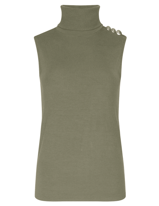 PRE-ORDER-L'AGENCE Ceci Sleeveless Button Turtleneck Tank in Ash Olive