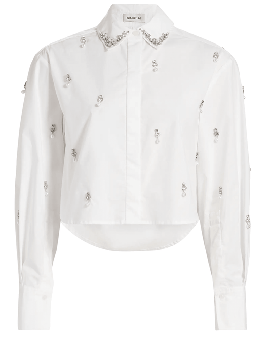 Simkhai Renata Embellished Cropped Shirt