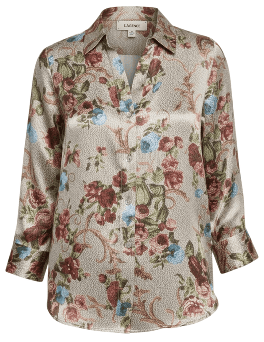 L’AGENCE Dani Three Quarter Sleeve Blouse in Multi Floral Tapestry