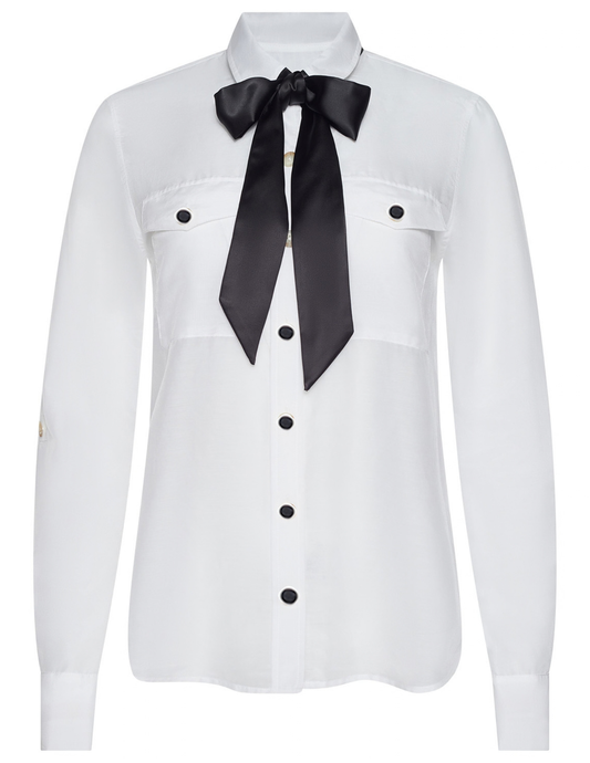 PRE-ORDER-L'AGENCE Pearson Bow Military Blouse in White & Black