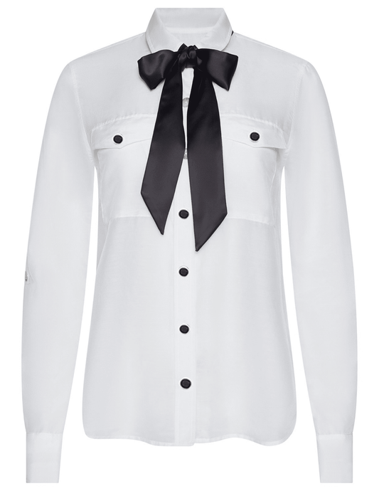PRE-ORDER-L'AGENCE Pearson Bow Military Blouse in White & Black