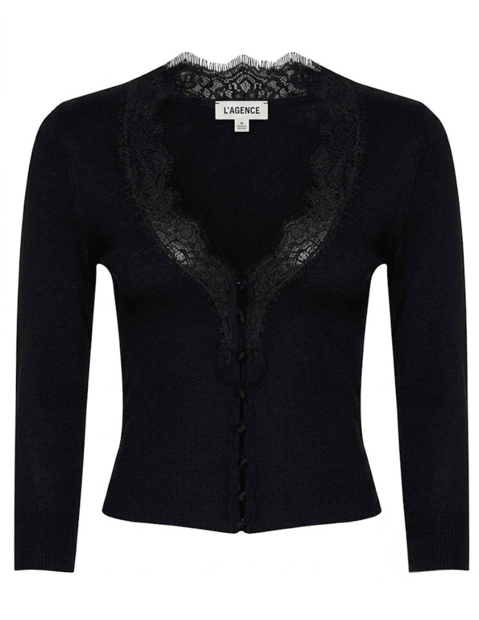L'AGENCE Eluna Lace Trim Cardigan in Black | Steven Dann L'AGENCE Eluna Lace Trim Cardigan in Black | Steven Dann