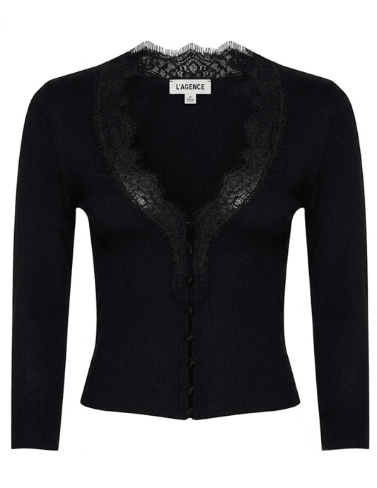 PRE-ORDER-L'AGENCE Eluna Lace Trim Cardigan in Black
