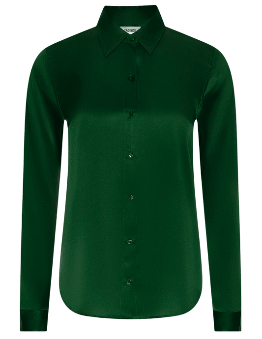 PRE-ORDER-L'AGENCE Tyler Long Sleeve Blouse in Forest Green