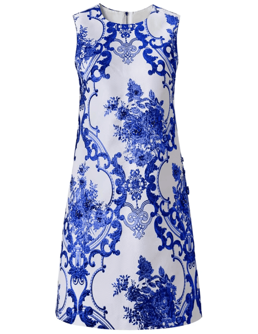 Fleur de Camélia - PRE-ORDER-Fleur de Camélia Regina Jacquard Mini Dress in Baroque Floral Damask - Buy Online