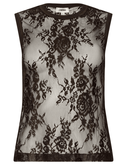 PRE-ORDER-L'AGENCE Brax Floral Lace Tank in Dark Brown