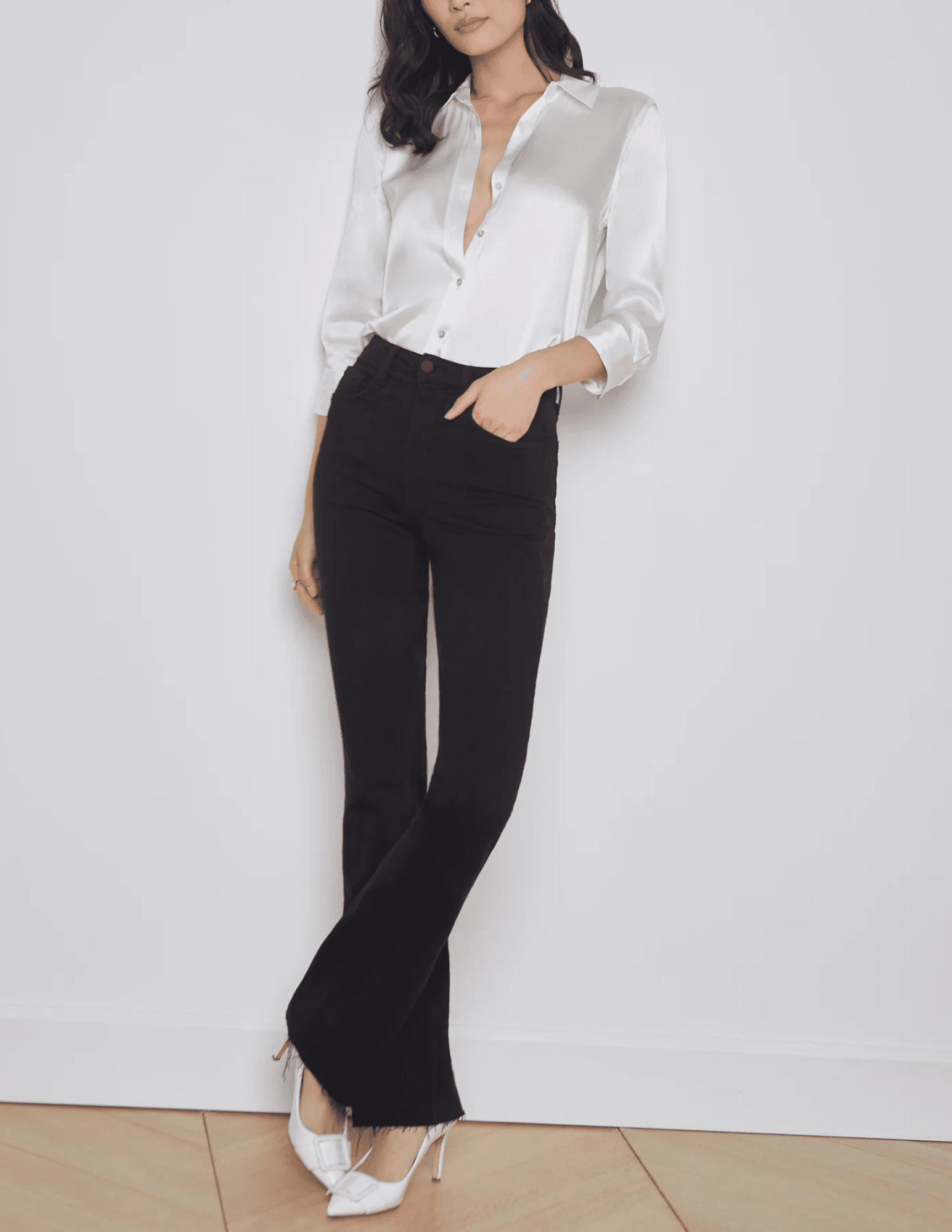 L'Agence - L’AGENCE Ruth High Rise Straight Jeans In Noir - Buy Online