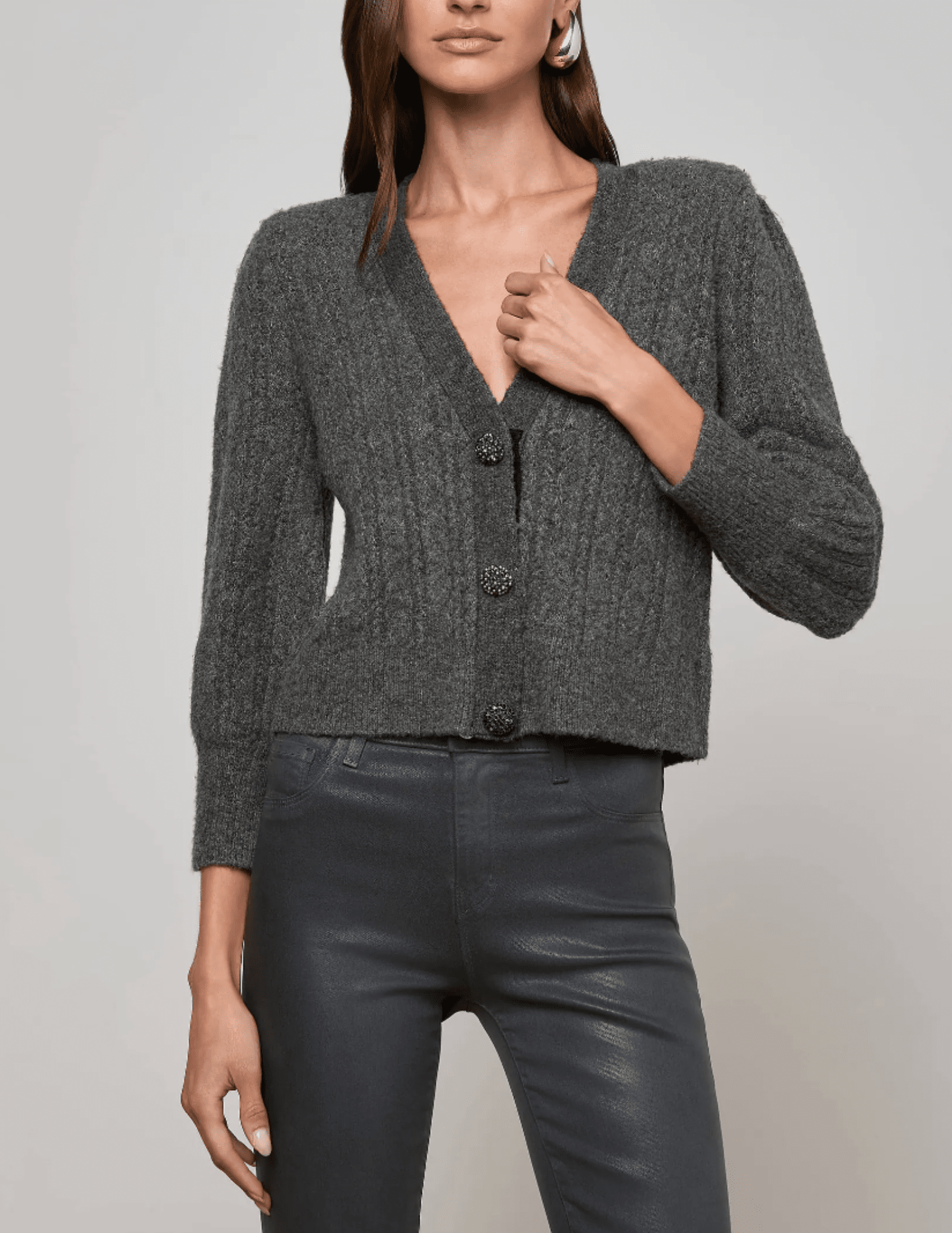 L'Agence - L'AGENCE Talullah Shoulder Pad Cardigan in Charcoal-SALE - Buy Online