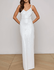 L'Agence - L'AGENCE Karma Sleeveless Sequin Maxi Dress in White-SALE - Buy Online