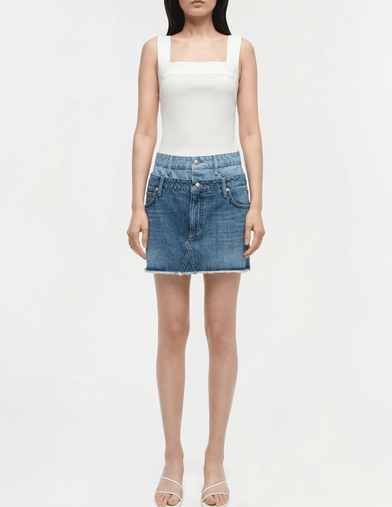 Simkhai - Simkhai Salix Double Waistband Denim Mini Skirt in Catalina Trancoso - Buy Online
