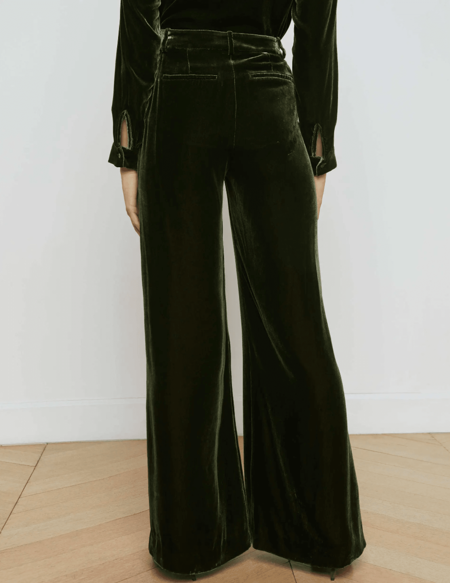L'Agence - L'AGENCE Pilar Velvet Wide Leg Pant in Deep Olive-SALE - Buy Online