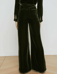 L'Agence - L'AGENCE Pilar Velvet Wide Leg Pant in Deep Olive-SALE - Buy Online