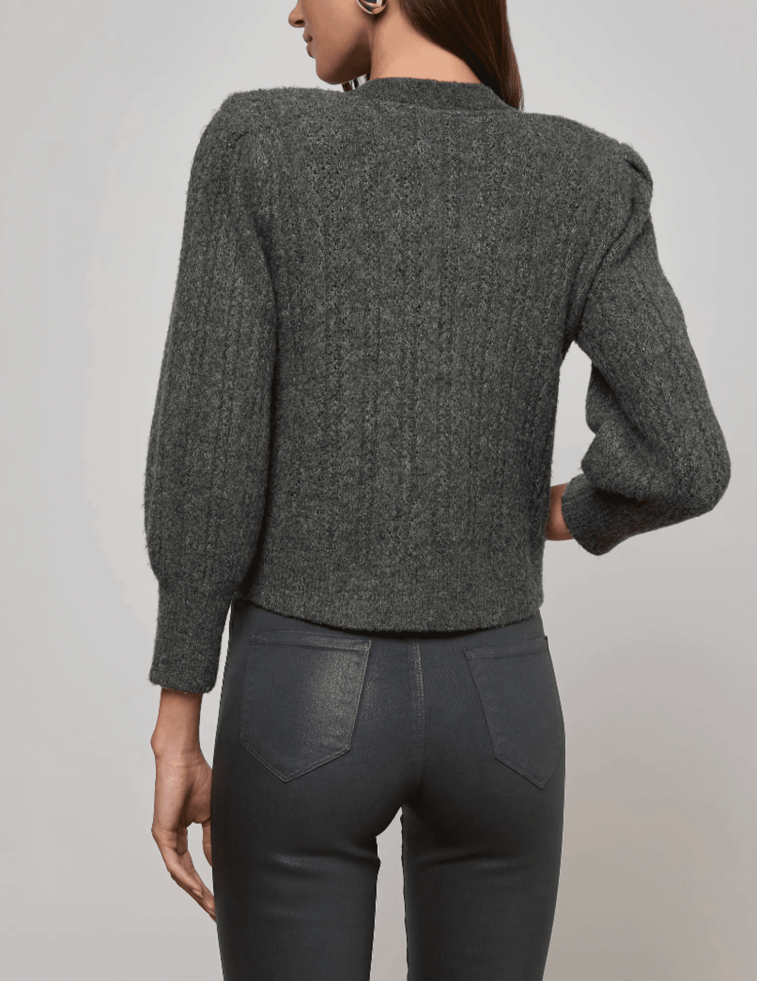 L'Agence - L'AGENCE Talullah Shoulder Pad Cardigan in Charcoal-SALE - Buy Online