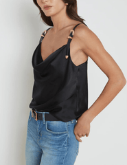 L'Agence Lux Buckle Strap Cowl Neck Tank Top