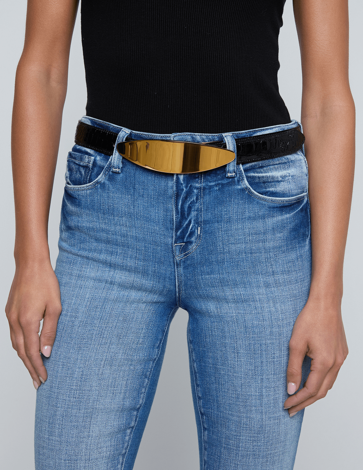 L'Agence - L'AGENCE Maroux Leather Belt in Black Croc Embossed - Buy Online