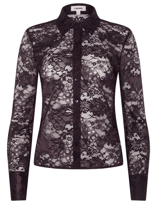 PRE-ORDER-L'AGENCE Maia Lace Blouse in Dark Malbec