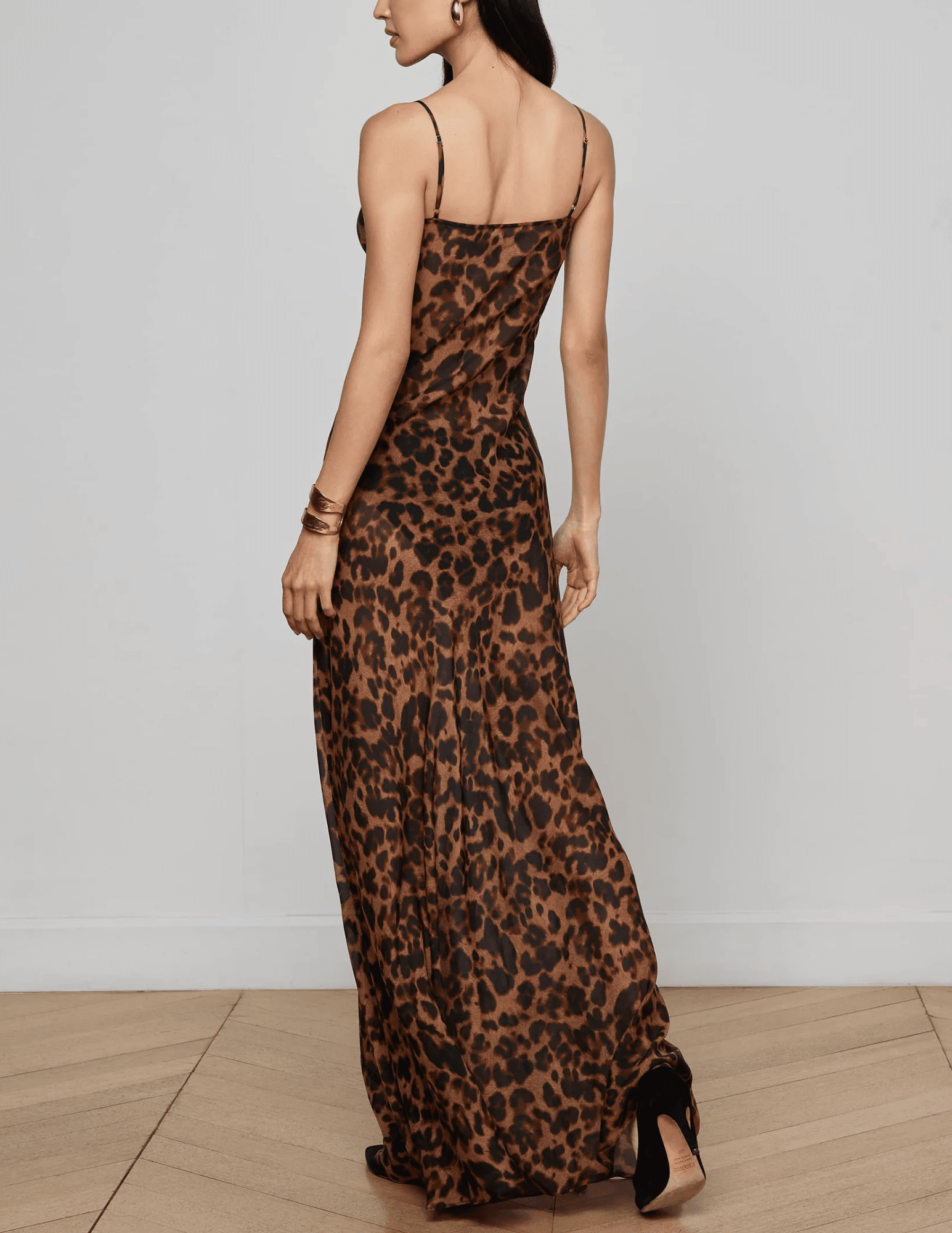 L'Agence - PRE-ORDER-L'AGENCE Christine Cowl Neck Maxi Dress in Brown Multi Amur Leopard - Buy Online