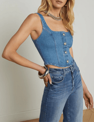 L'Agence - L’AGENCE Saga Denim Square Neck Bustier Top in Tipton - Buy Online