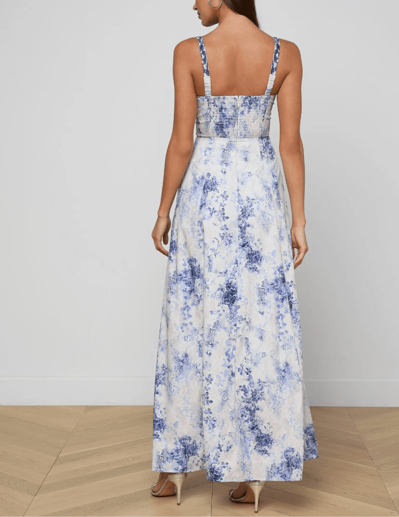 L'Agence - PRE-ORDER-L'AGENCE Sutton Beaded Strap Maxi Dress in Ivory Blue Paisley - Buy Online