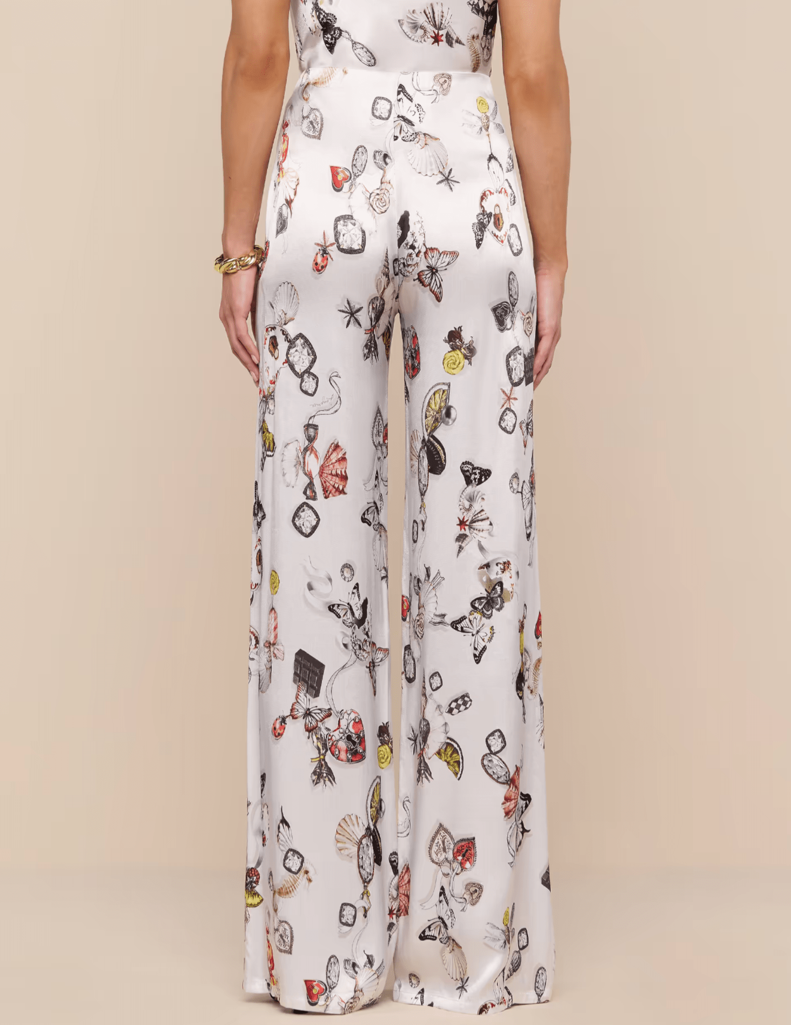 L'Agence - PRE-ORDER-L'AGENCE Kimia Satin Wide Leg Pant in Ecru Multi Butterfly Print - Buy Online