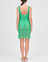 Simkhai Solia Crochet Fringe Cover-Up Dress in Parakeet