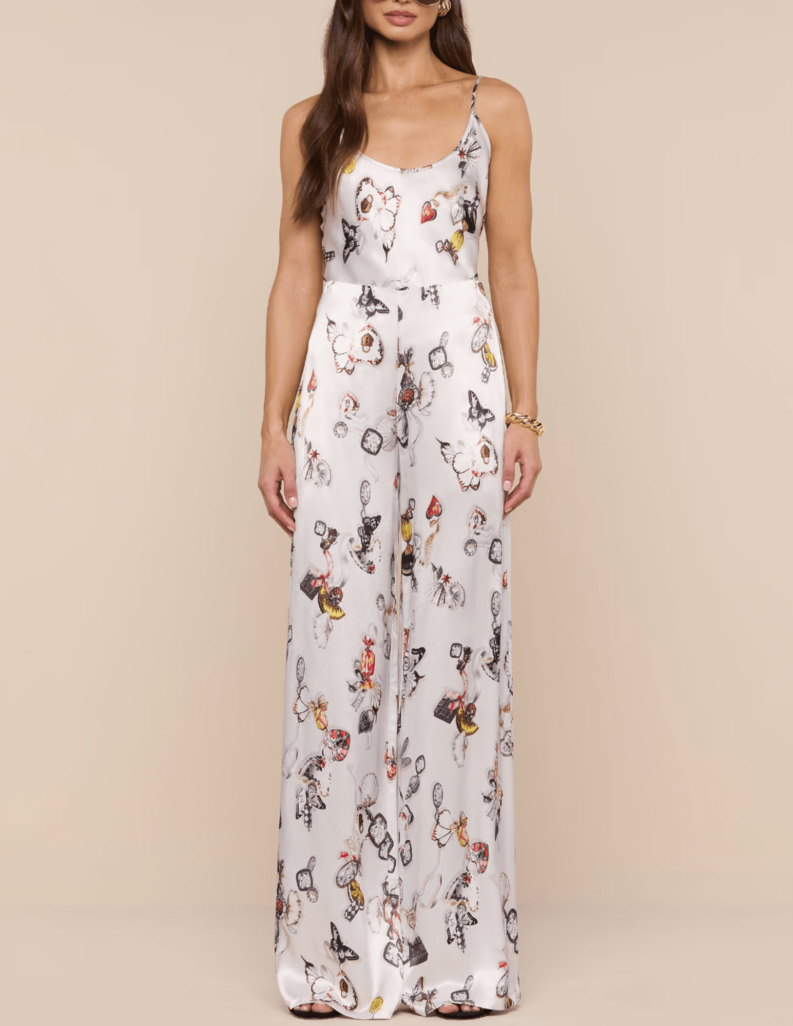 L'Agence - PRE-ORDER-L'AGENCE Kimia Satin Wide Leg Pant in Ecru Multi Butterfly Print - Buy Online