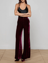 L'Agence - PRE-ORDER-L'AGENCE Pilar Velvet Wide Leg Pant in Dark Port - Buy Online