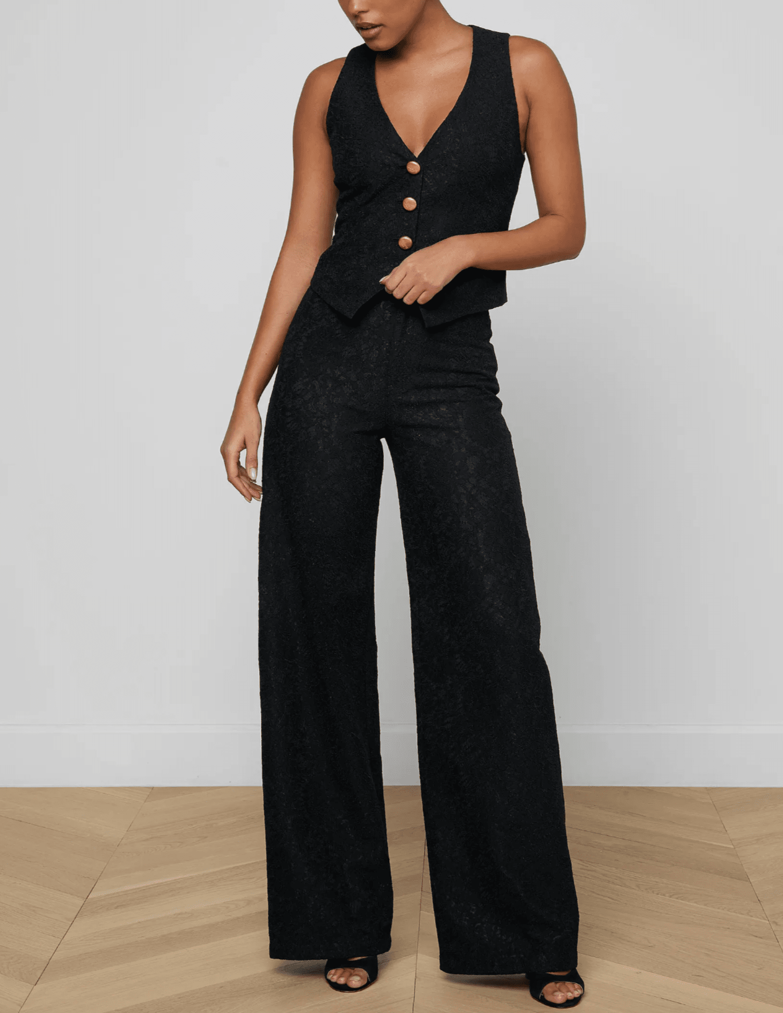 L'Agence - PRE-ORDER-L'AGENCE Livvy Lace Straight Leg Trouser in Black - Buy Online