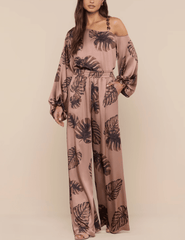 L'Agence - L'AGENCE Lillian Wide Leg Pant in Hazelnut Palm Print - Buy Online
