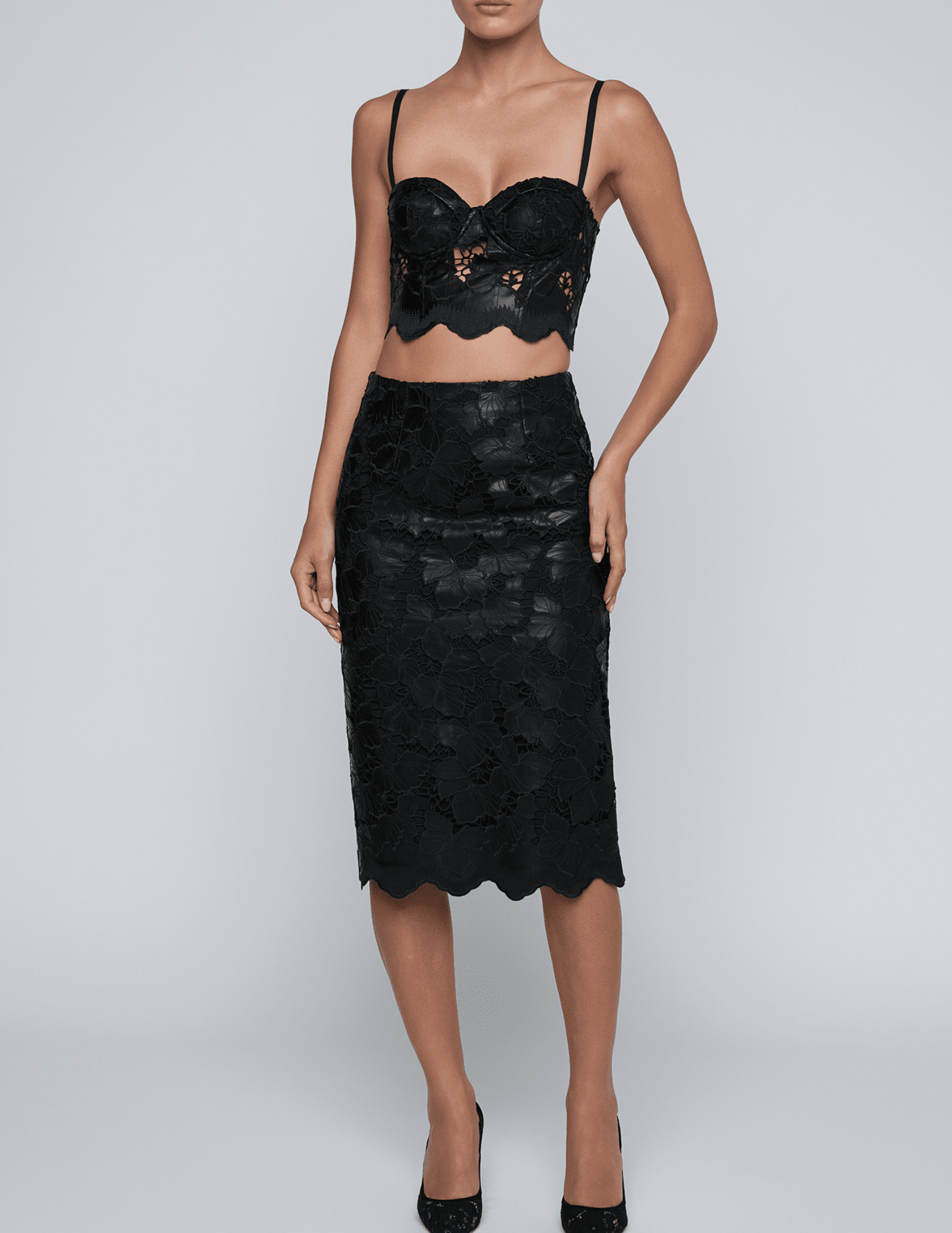 L'Agence - L'AGENCE Sonya Vegan Leather Lace Bustier in Black - Buy Online