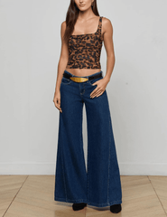 L'Agence - PRE-ORDER-L'AGENCE Rasha Shirred Mesh Tank in Brown Multi Amur Leopard - Buy Online