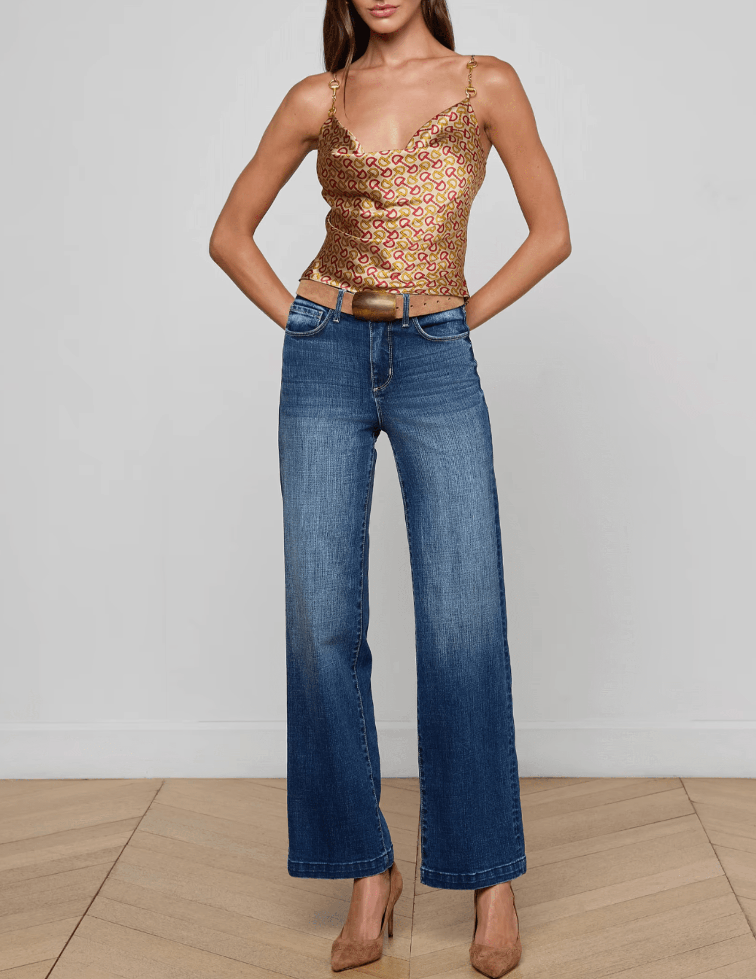 L'Agence - L'AGENCE Calista Cowl Neck Cami in Multi Allover Horse Bit - Buy Online