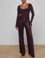 L'Agence - L'AGENCE Scottie Coated High Rise Wide Leg Jeans in Dark Malbec Coated - Buy Online
