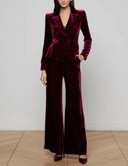L'Agence - PRE-ORDER-L'AGENCE Marie Velvet Double Breasted Blazer in Dark Port - Buy Online