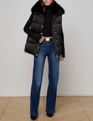 L'Agence - L'AGENCE Nalo Faux Fur Collar Puffer Vest in Black - Buy Online