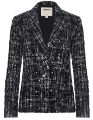 'AGENCE Colin Sequin Tweed Double Breasted Blazer in Black Ivory Tweed