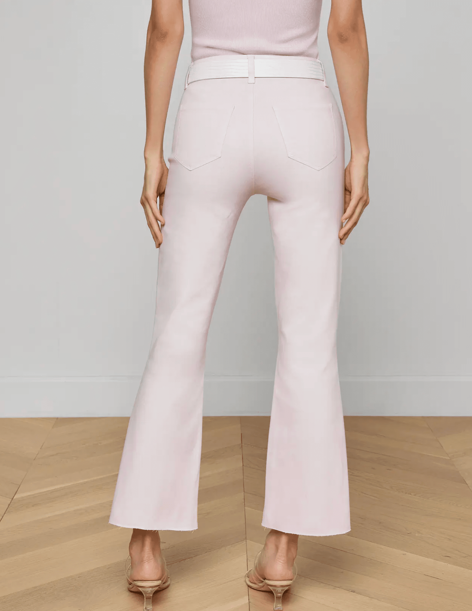 Back view of L'AGENCE Kendra High Rise Cropped Coated Jean in Icy Lilac Coated