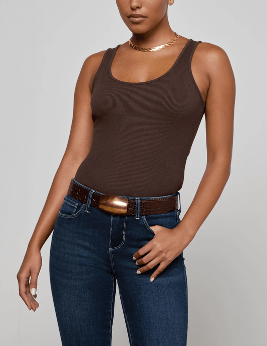 L'AGENCE Adira Scoop Neck Tank in Coffee Bean Front view