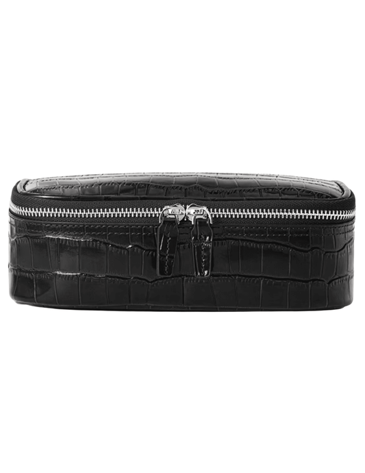 Fleur de Camélia Fran Mini Leather Cosmetic Case in Black Croc