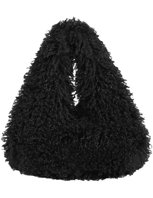Fleur de Camélia Frankie Faux Mongolian Hobo Bag in Black